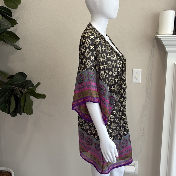 Natural Life Colorful Geometric Print Kimono Top Swim Beach Cover Up One Size - Picture 9 of 13